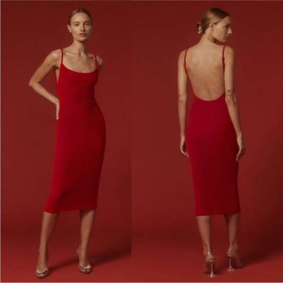 NEW Reformation Merel Velvet Dress Cherry Red Bodycon Low Back - Picture 1 of 6